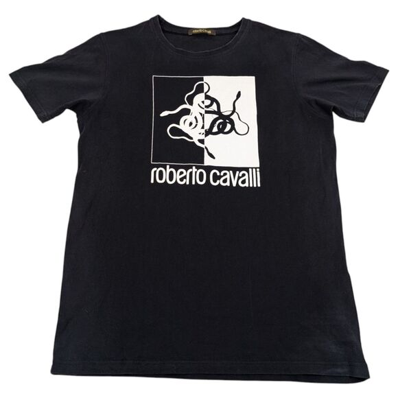 Roberto Cavalli Black White Snake Graphic T-Shirt Men's‎ Size XL Slim - Picture 2 of 8